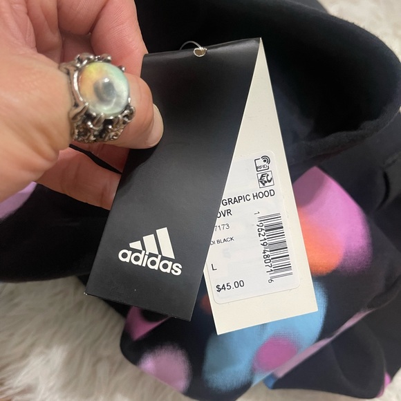 NWT Girl’s Size 14 Adidas Aura Flower Print Pullover Hoodie In Black/Multicolors - Picture 9 of 12
